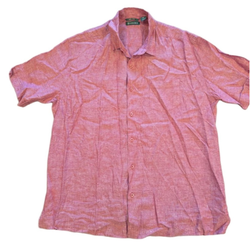 Men's CUBAVERA Red Linen Casual Short Sleeve Button Down Shirt XL